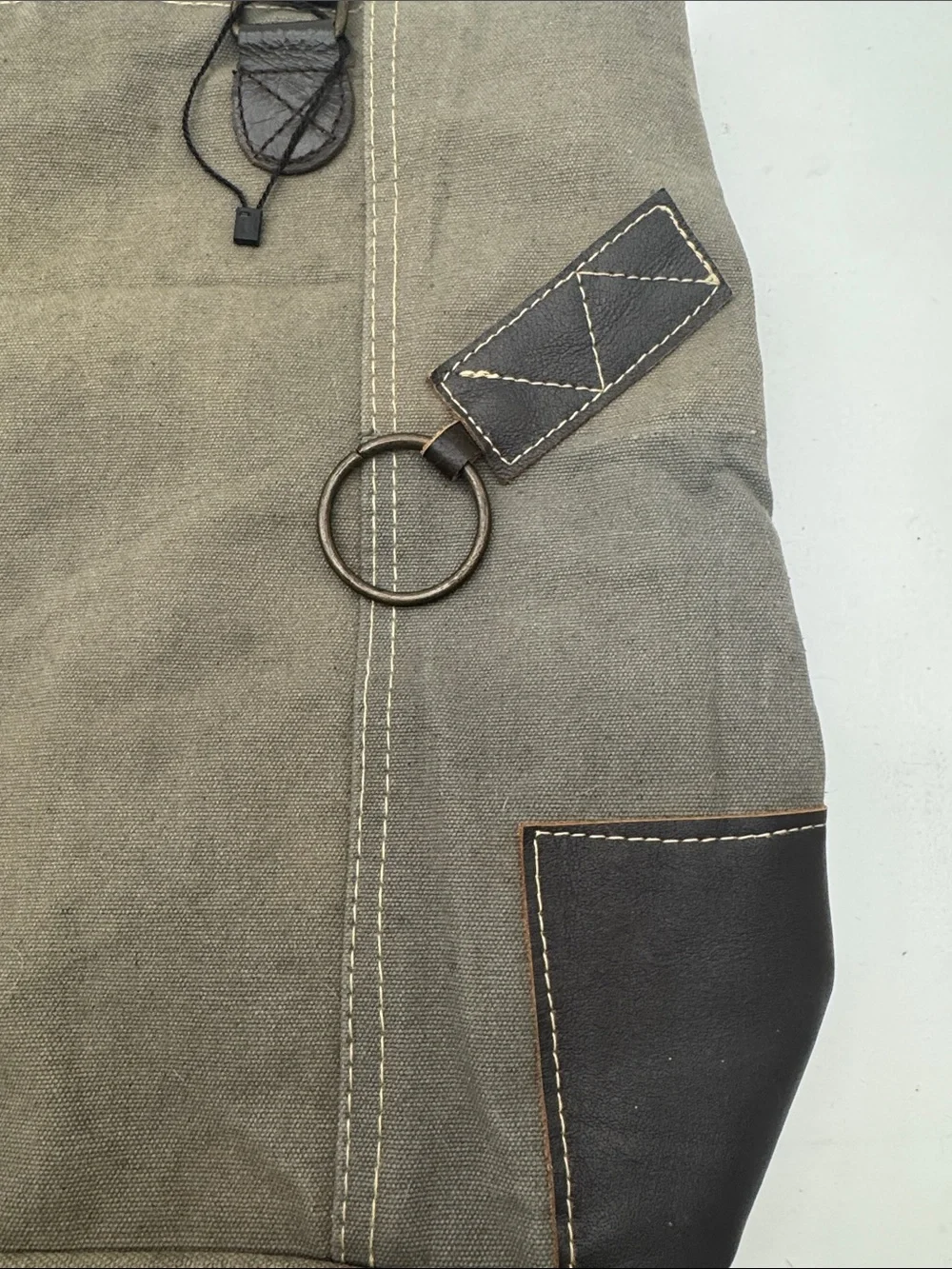 Vintage Addiction Canvas Tote Bag with Camouflage Patch - Olive Green